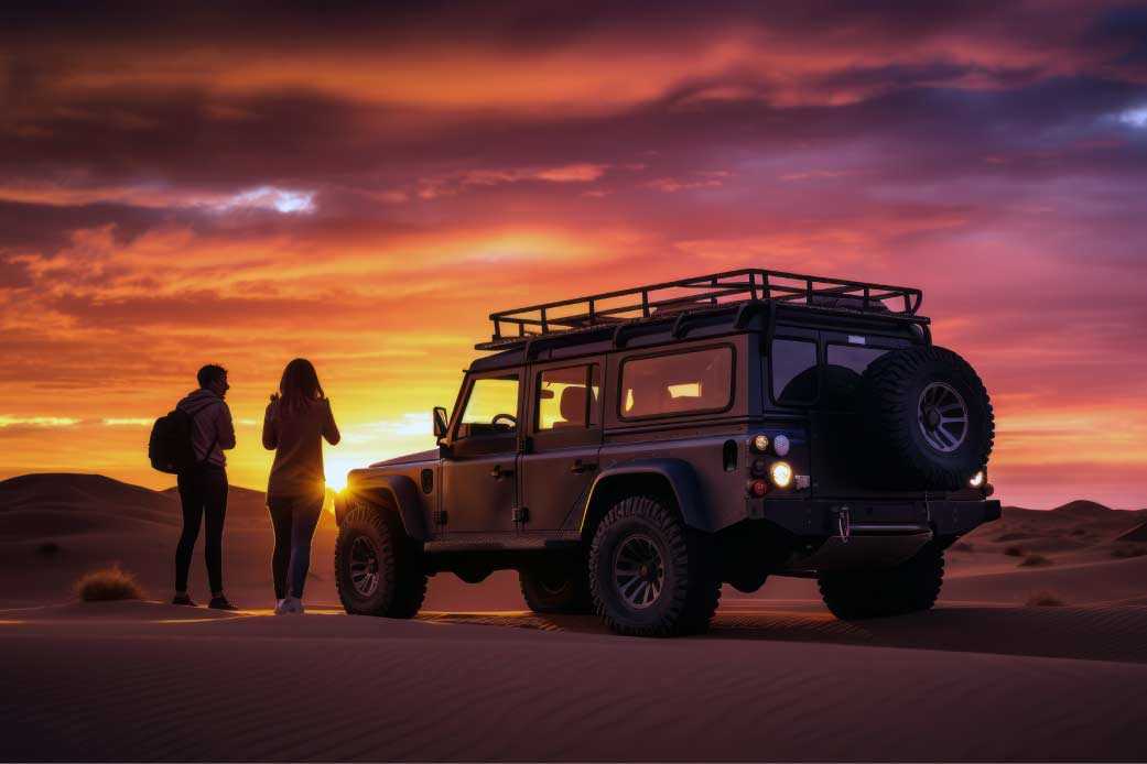 couple enjoying sunset view in VIP Evening desert safari dubai tour